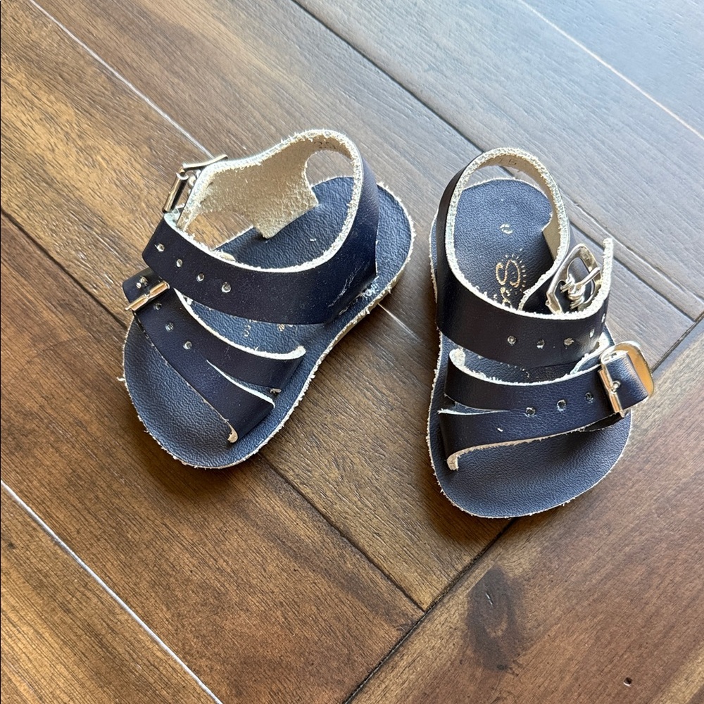 Salt Water Sandals by Hoy Navy Leather Baby Walker Sandals